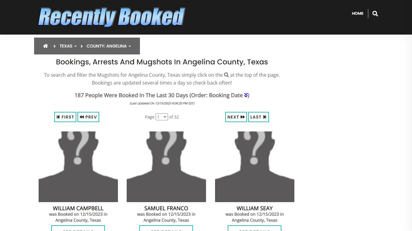 Recent bookings, Arrests, Mugshots in Angelina County, Texas